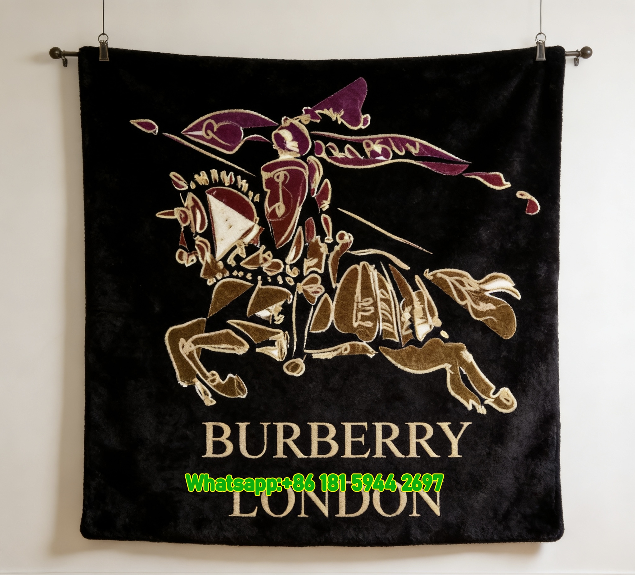 Burberry London Equestrian Knight Art Flannel Throw Blanket B119